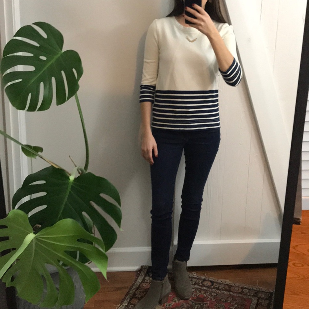J crew navy stripe sweatshirt